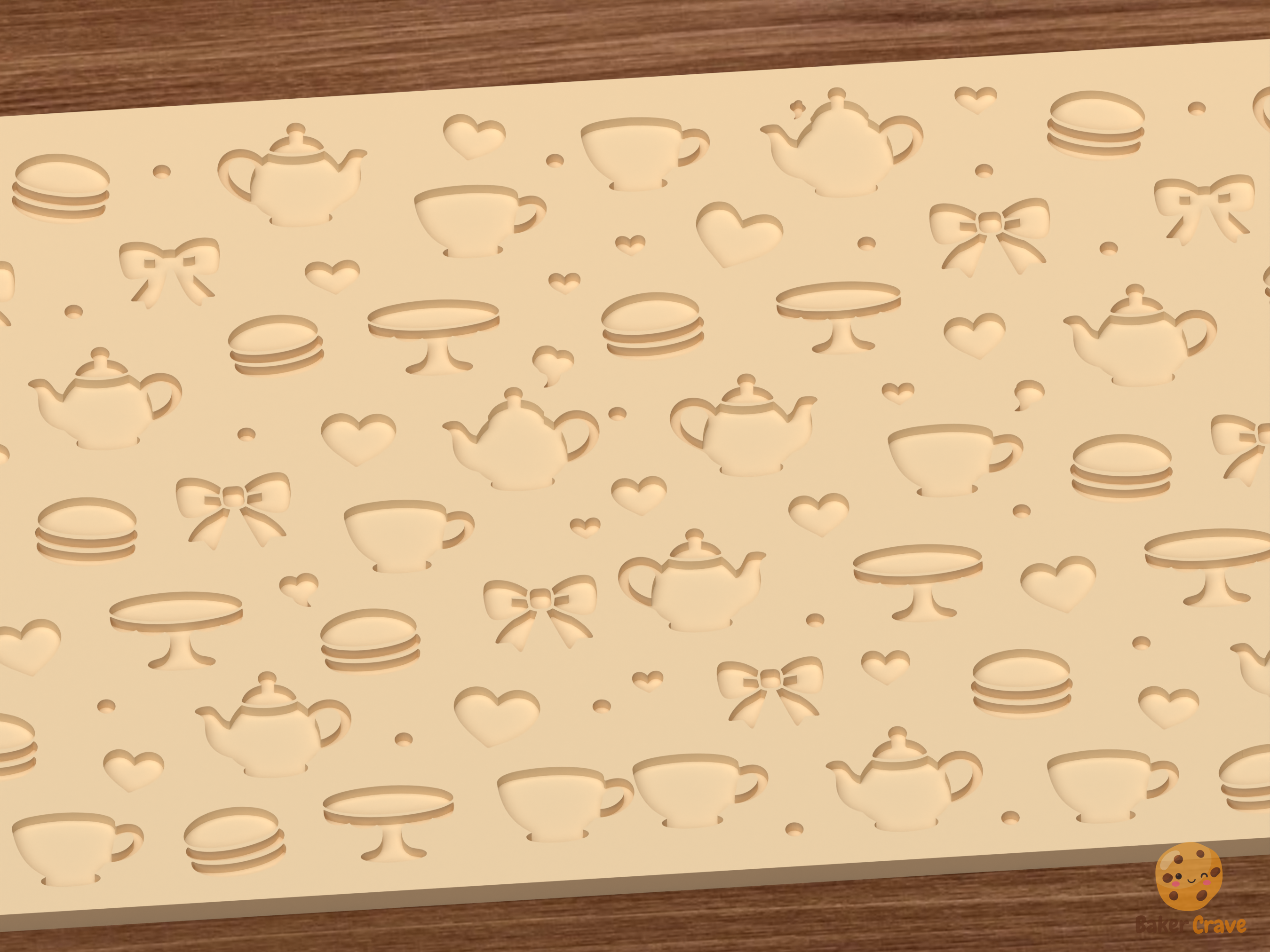 Tea Party Textured Roller STL File - 02 close detail deboss