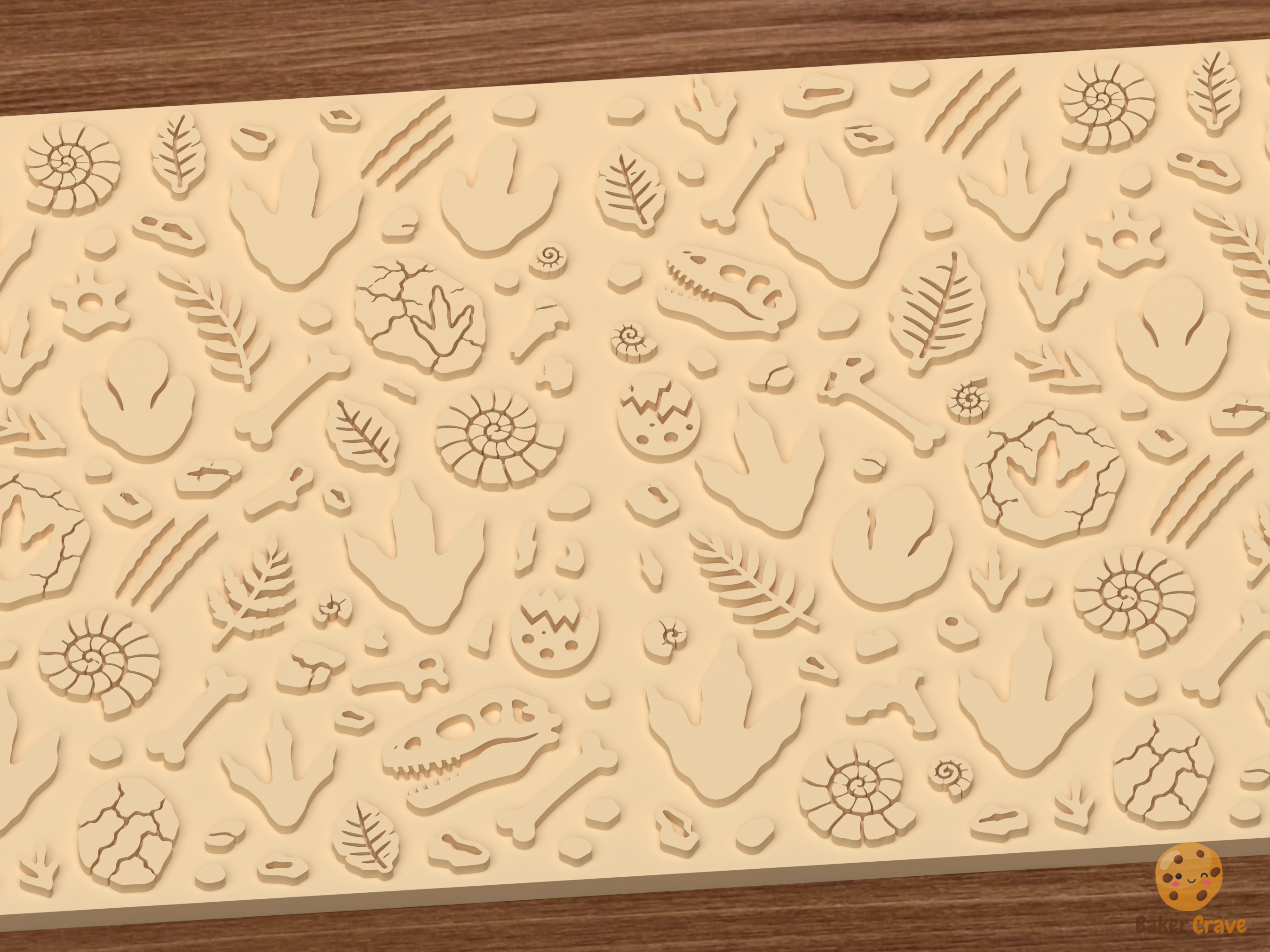 Dinosaur Fossil Tracks Textured Roller STL File - 02 close detail emboss