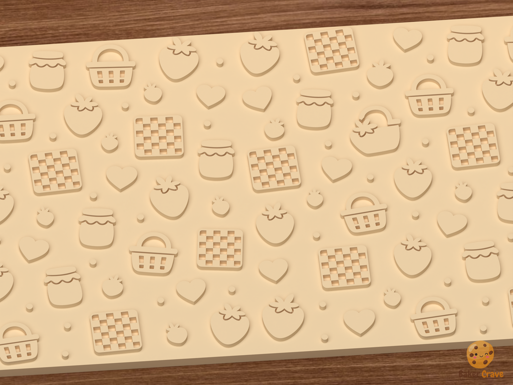 Strawberry Picnic Textured Roller STL File - 02 close detail emboss