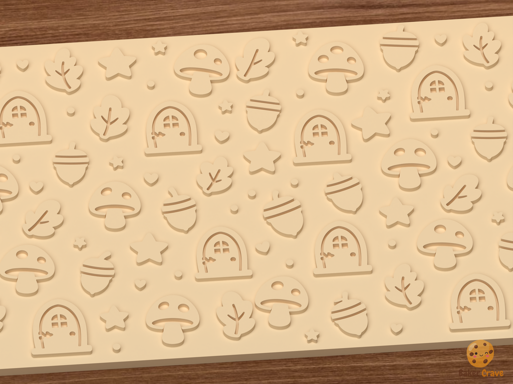 Woodland Fairy Garden Textured Roller STL File - 02 close detail emboss