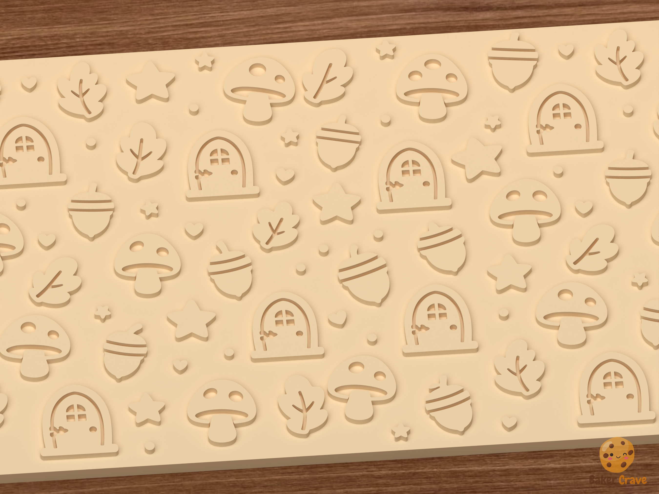 Woodland Fairy Garden Textured Roller STL File - 02 close detail emboss