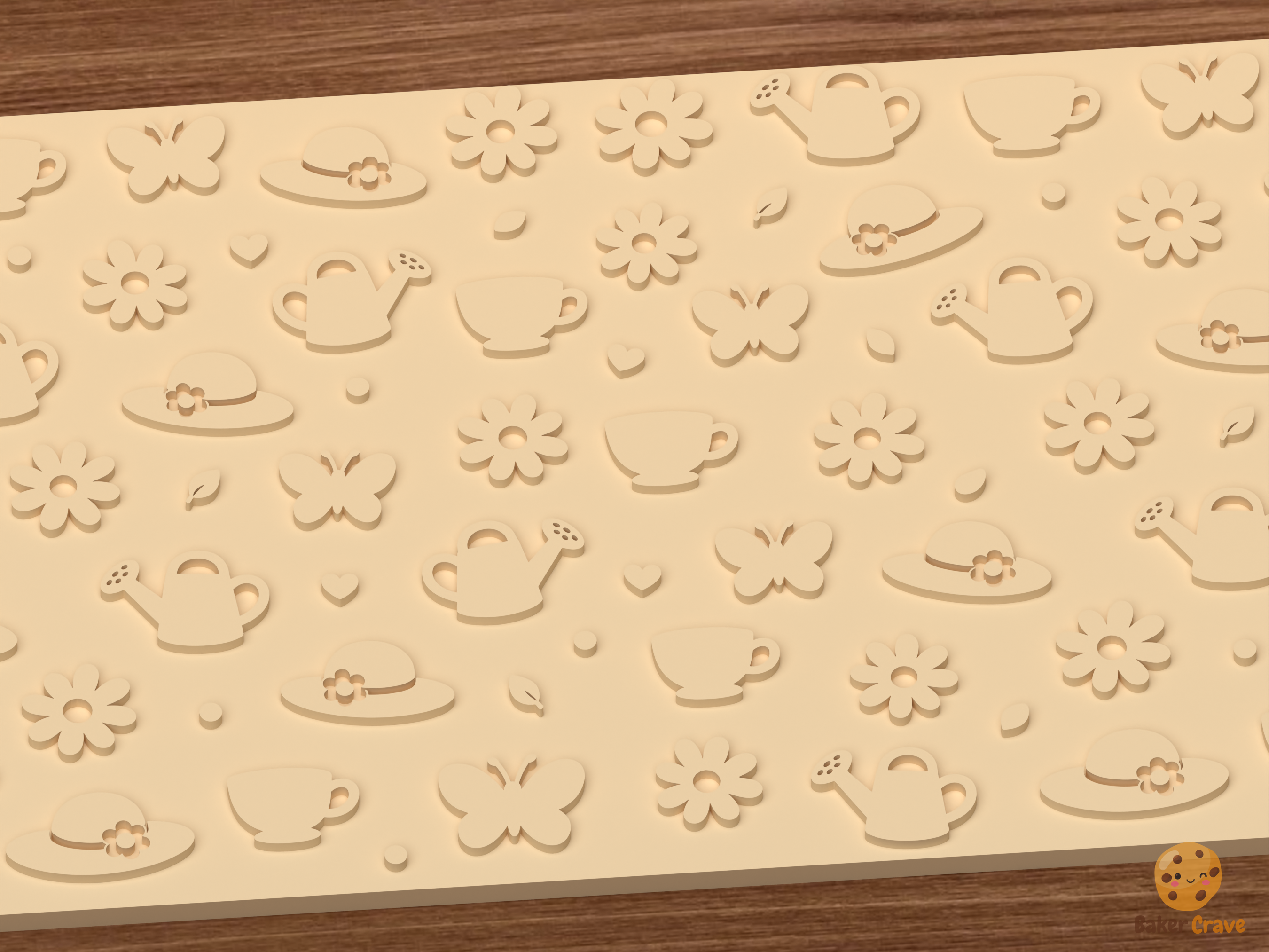 Spring Garden Tea Party Textured Roller STL File - 02 close detail emboss