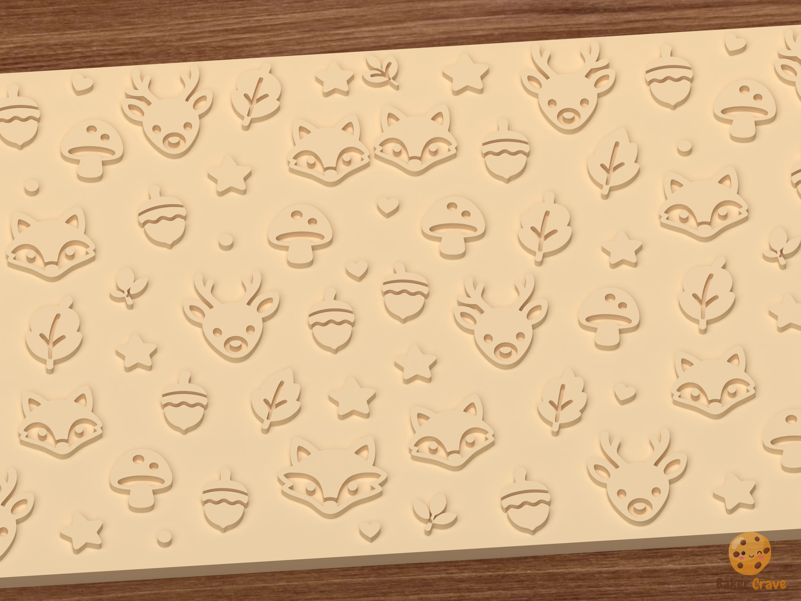 Woodland Forest Animals Textured Roller STL File - 02 close detail emboss