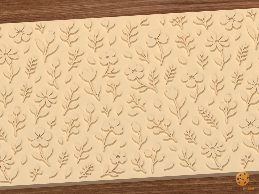 Botanical Wildflower Textured Roller STL File - 02 close detail emboss
