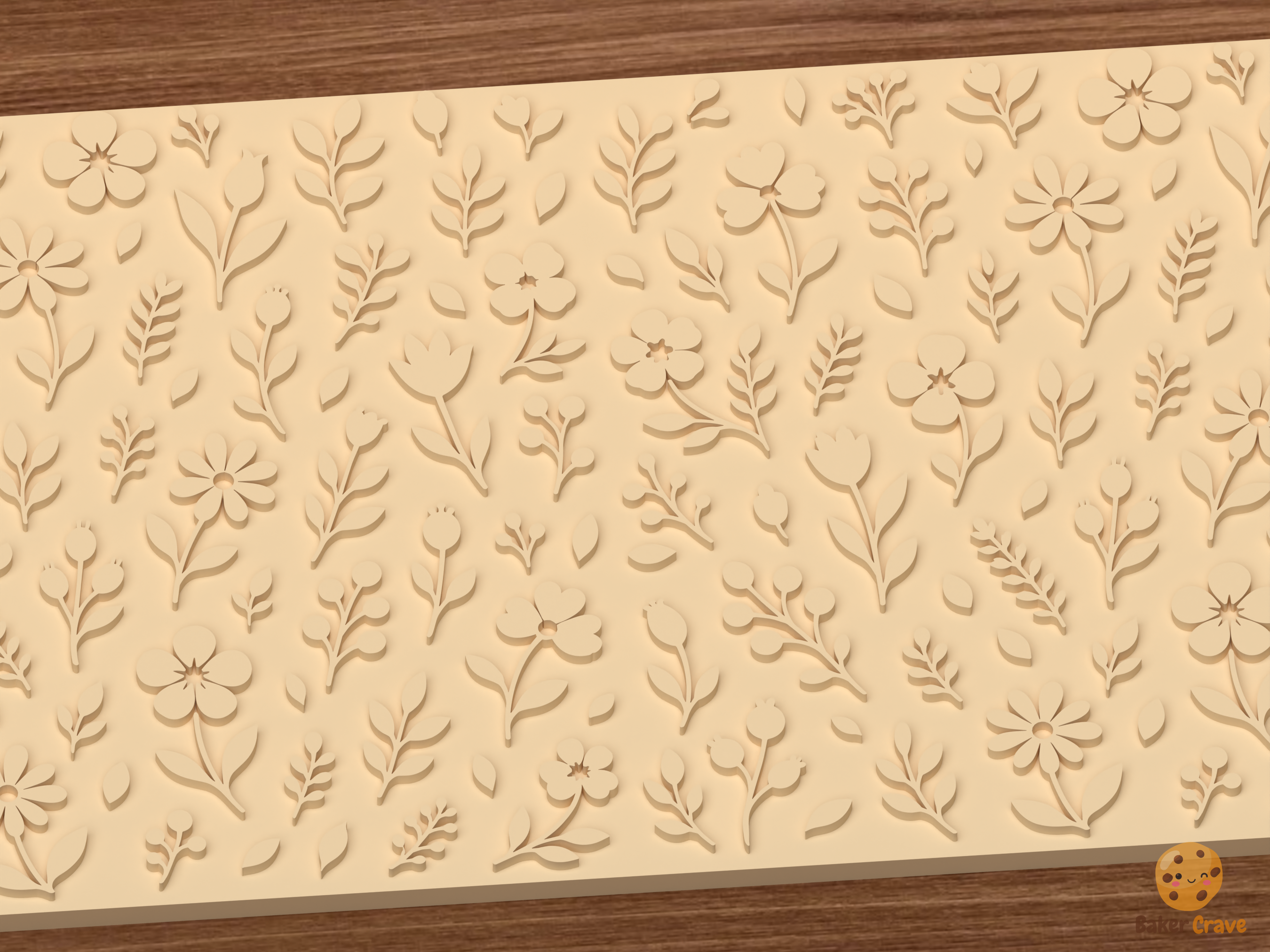 Botanical Wildflower Textured Roller STL File - 02 close detail emboss