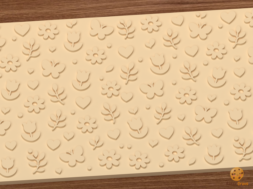 Spring Garden Hearts Textured Roller STL File - 02 close detail emboss