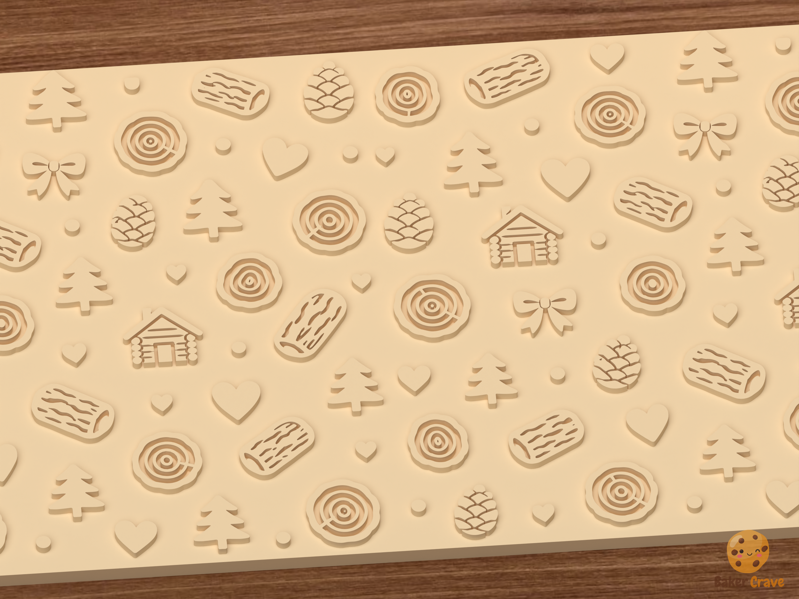 Rustic Woodland Cabin Textured Roller STL File - 02 close detail emboss