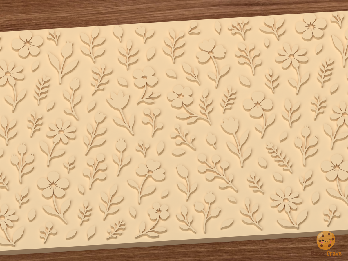 Botanical Wildflower Textured Roller STL File - 02 close detail emboss