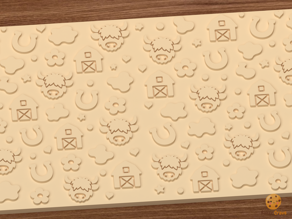 Highland Cow Farm Textured Roller STL File - 02 close detail emboss