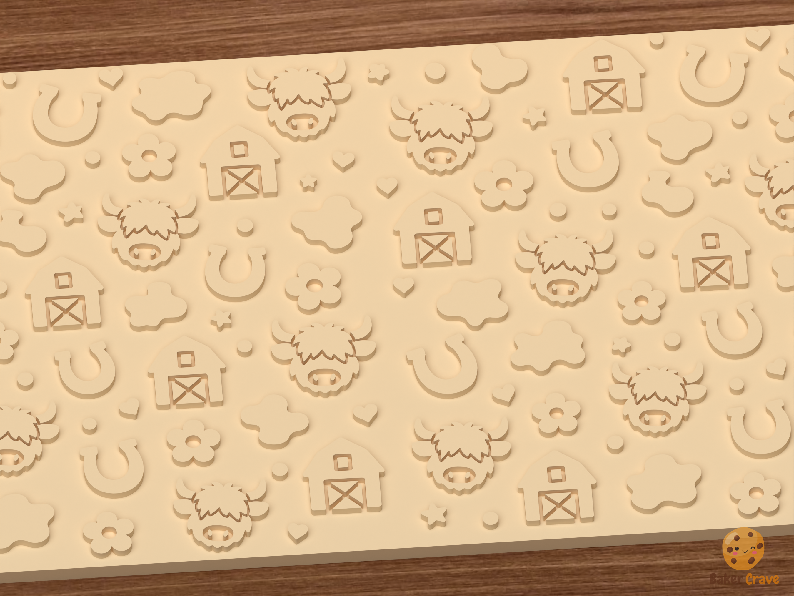 Highland Cow Farm Textured Roller STL File - 02 close detail emboss