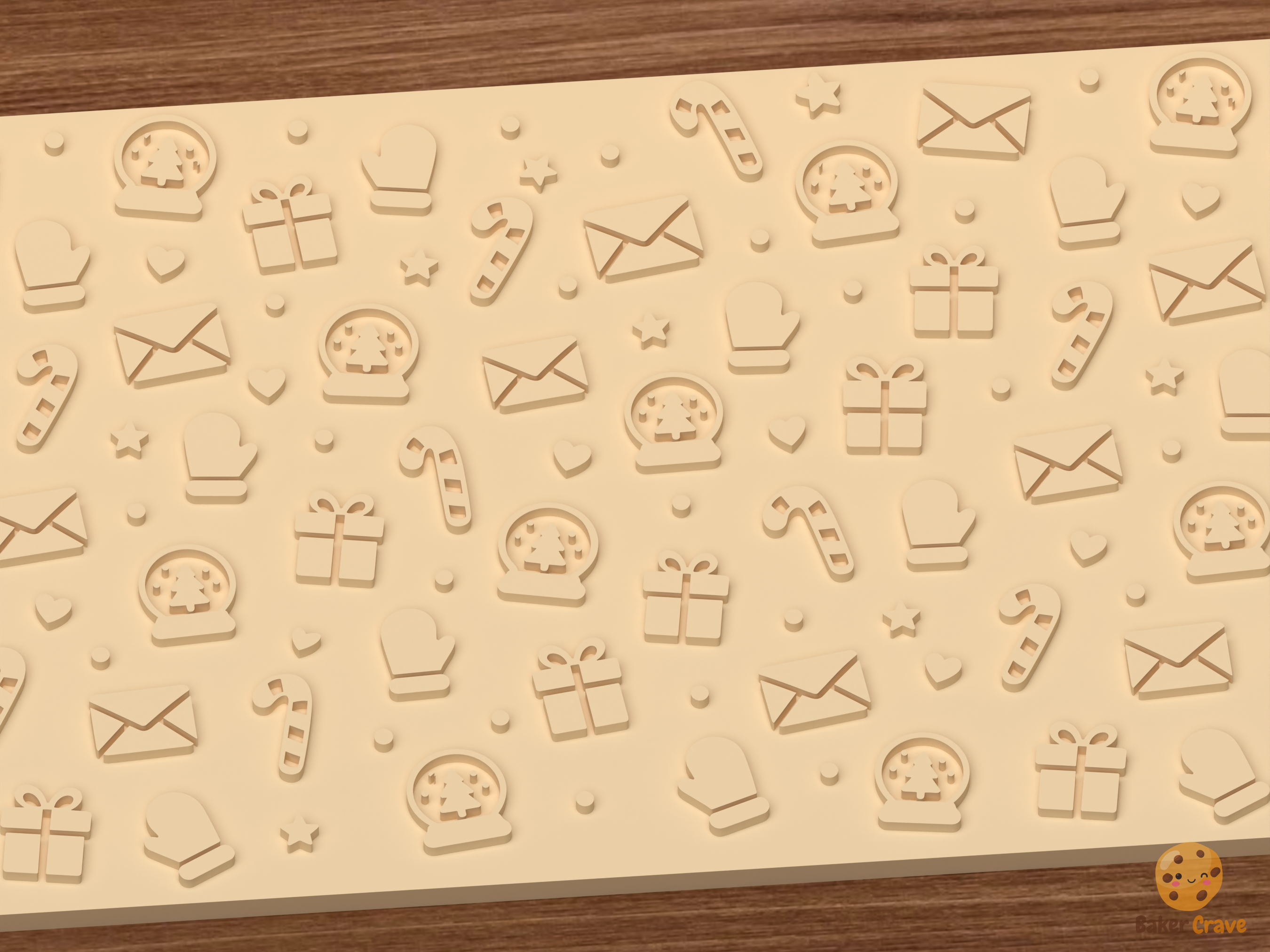 Christmas Holiday Icons Textured Roller STL File - 02 close detail emboss