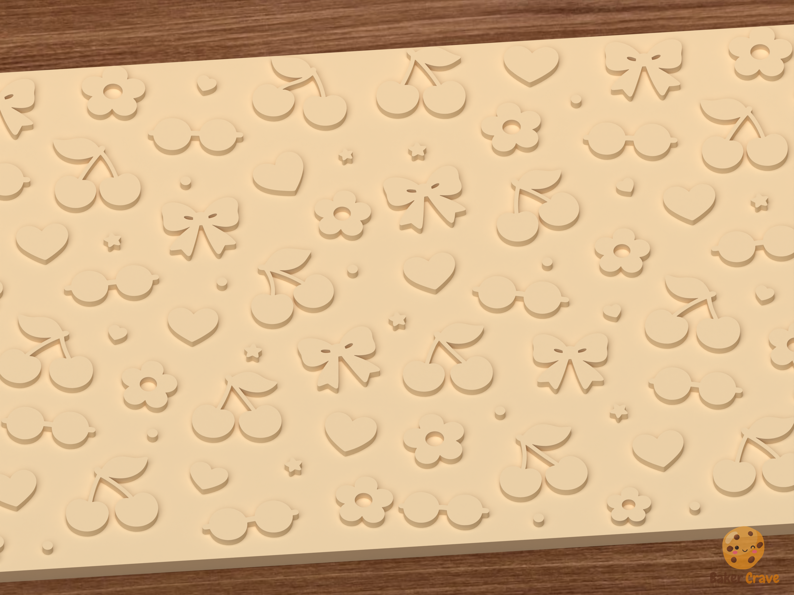 Cute Cherry Bow Textured Roller STL File - 02 close detail emboss