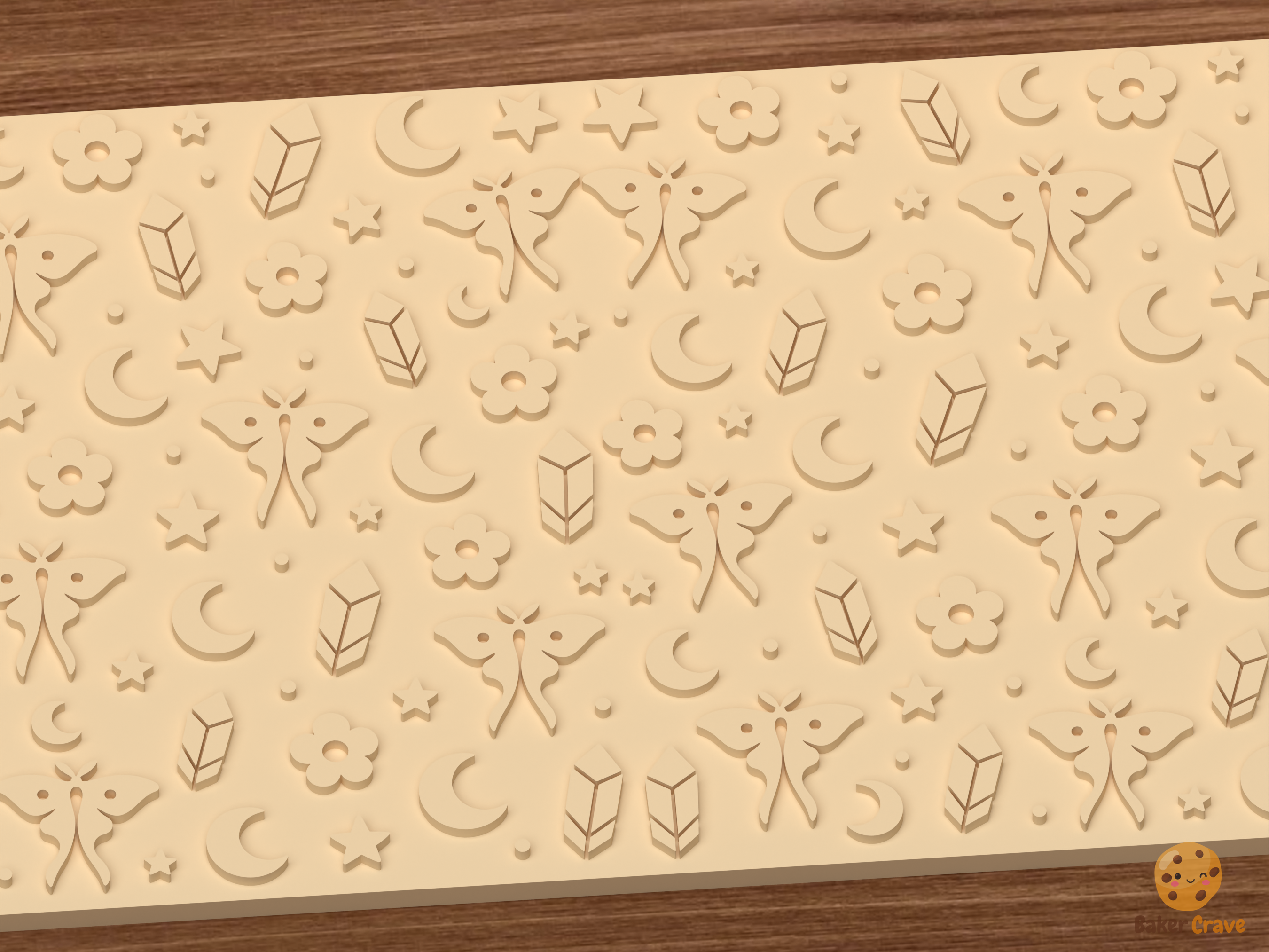 Celestial Luna Moth Textured Roller STL File - 02 close detail emboss