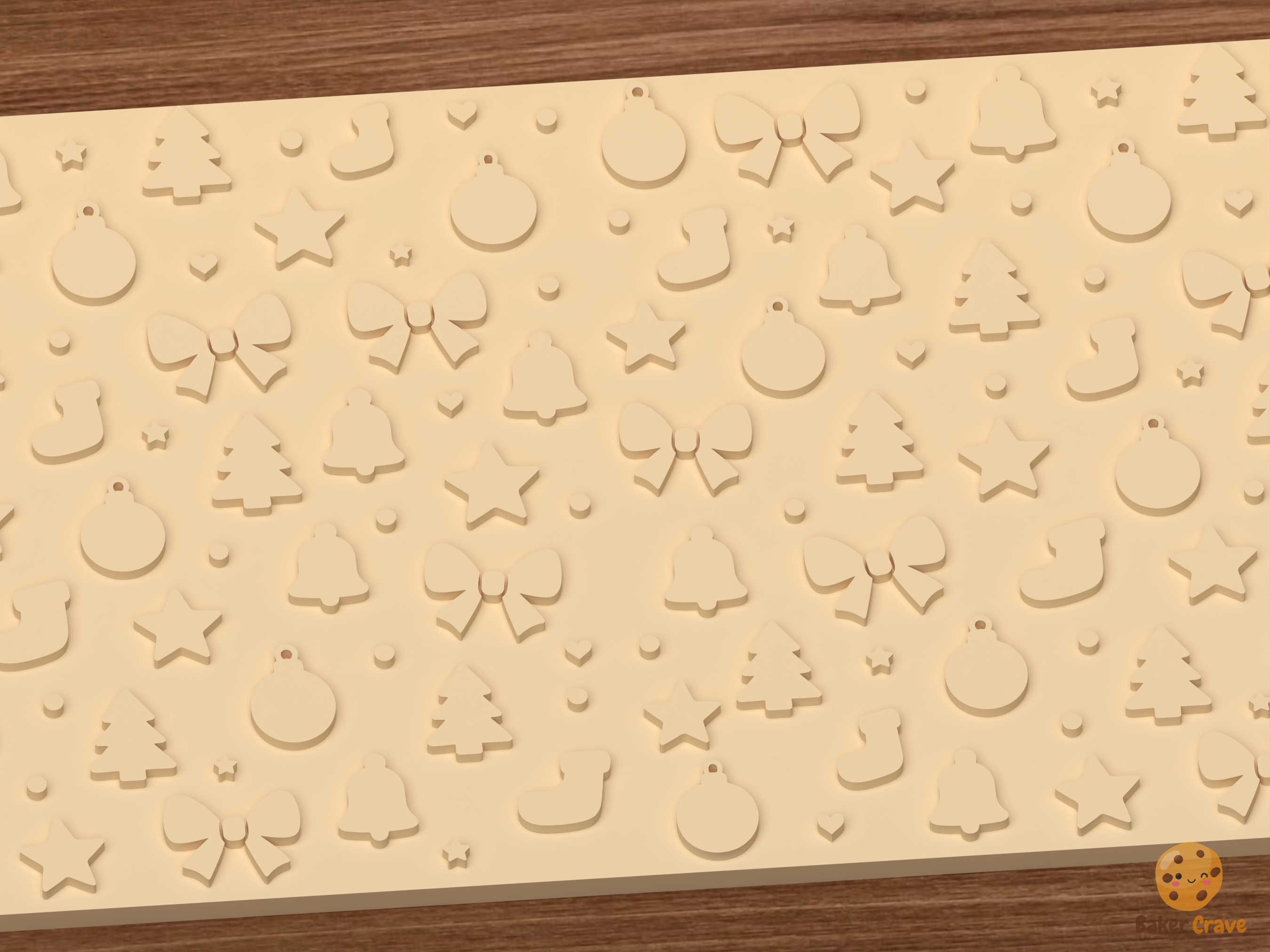 Christmas Ornaments Textured Roller STL File - 02 close detail emboss