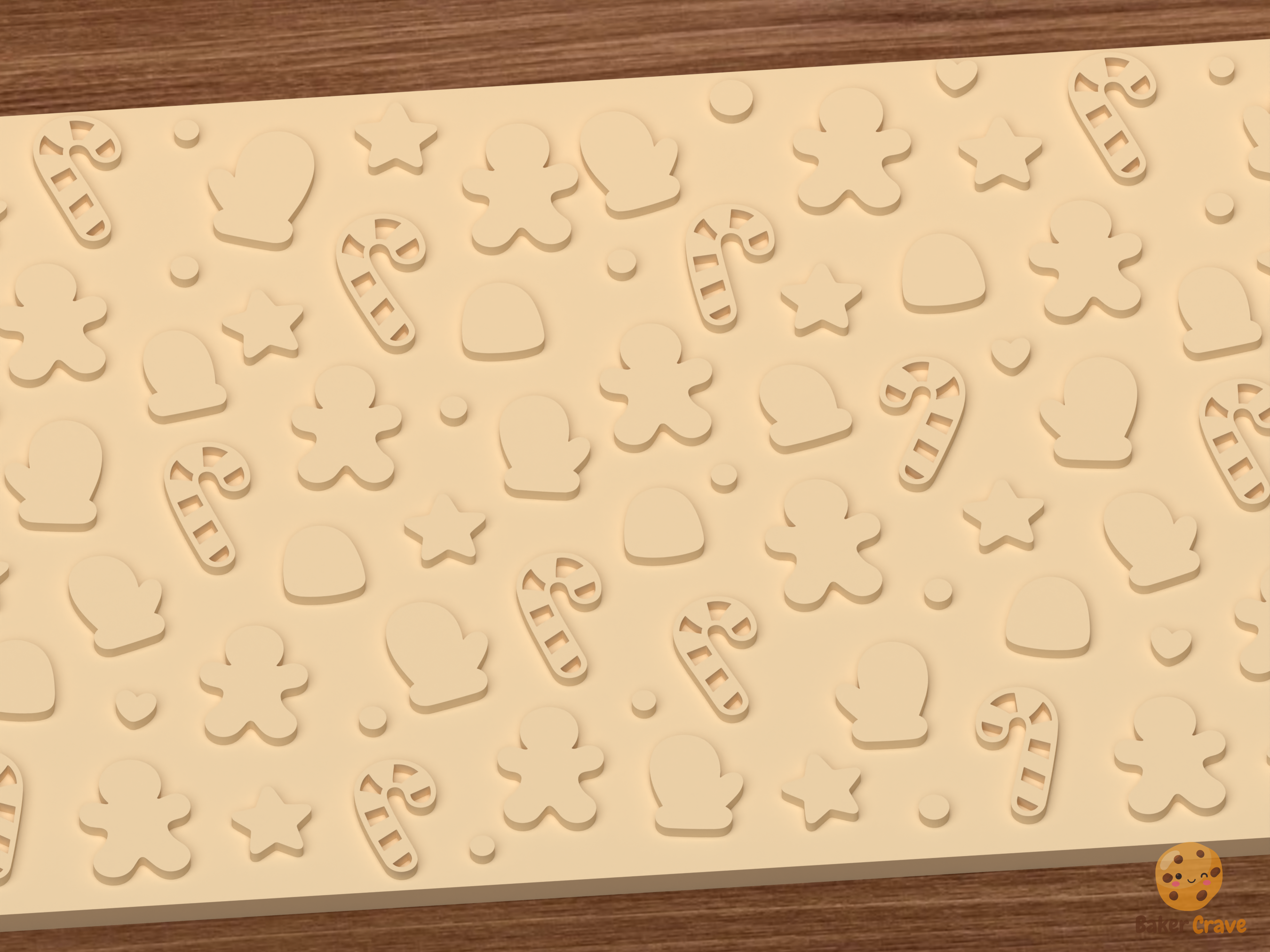 Christmas Cookie Icons Textured Roller STL File - 02 close detail emboss