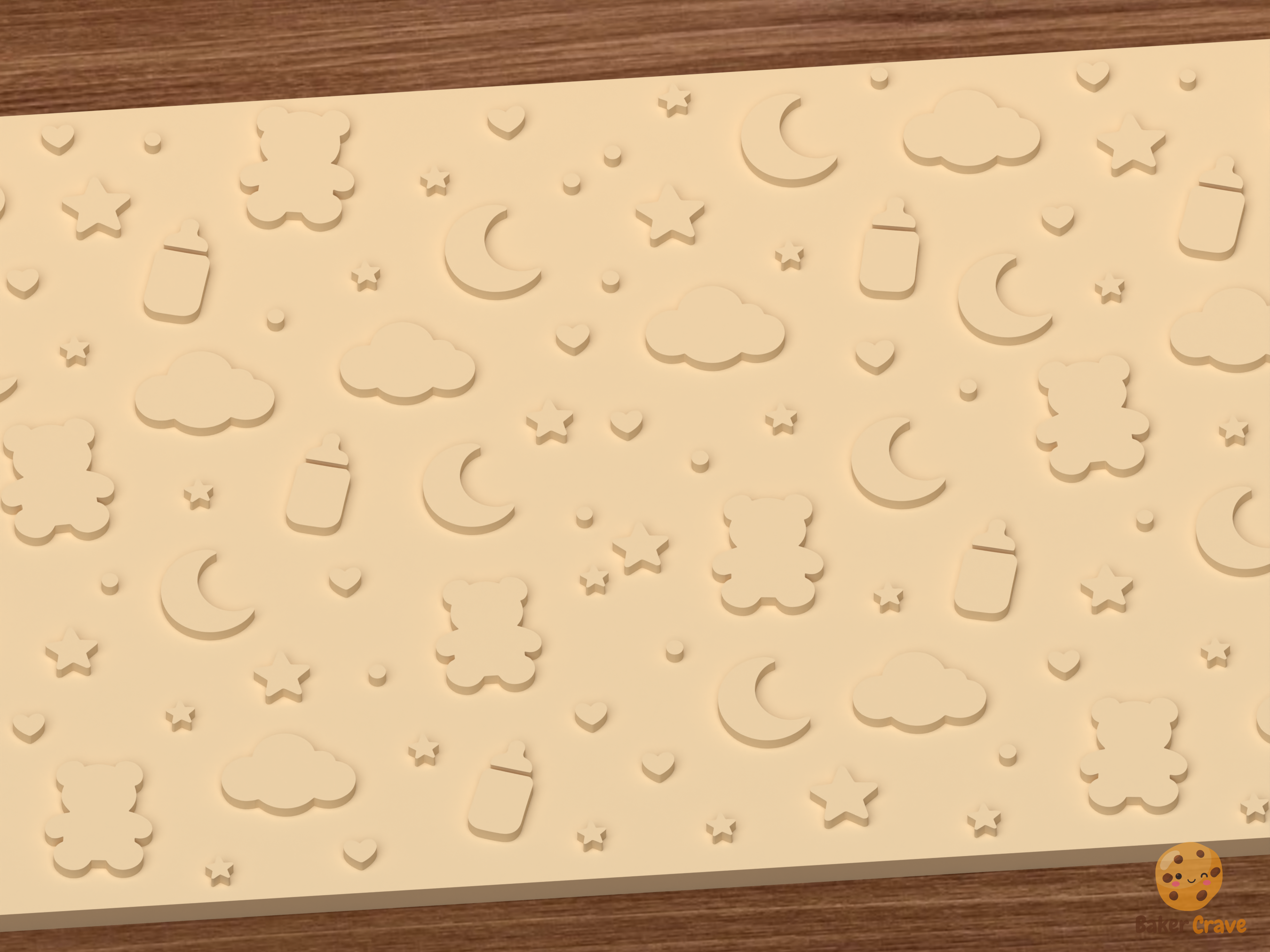 Baby Nursery Night Sky Textured Roller STL File - 02 close detail emboss