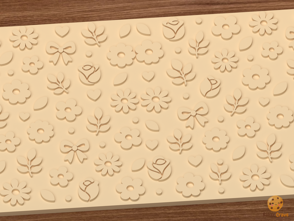 Whimsical Floral Garden Textured Roller STL File - 02 close detail emboss