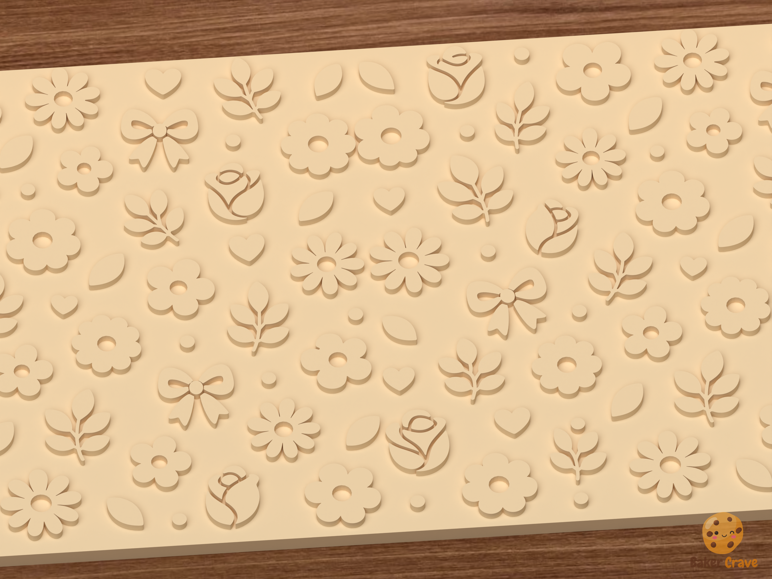 Whimsical Floral Garden Textured Roller STL File - 02 close detail emboss