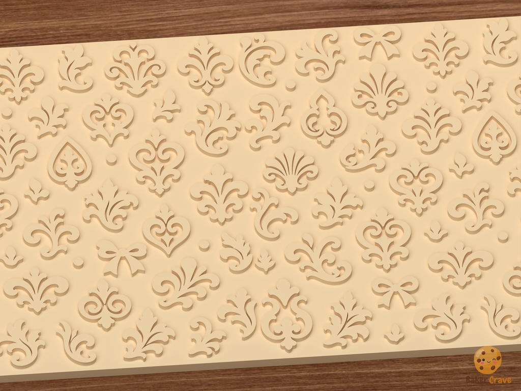 Damask Fleur De Lis Textured Roller STL File - 02 close detail emboss