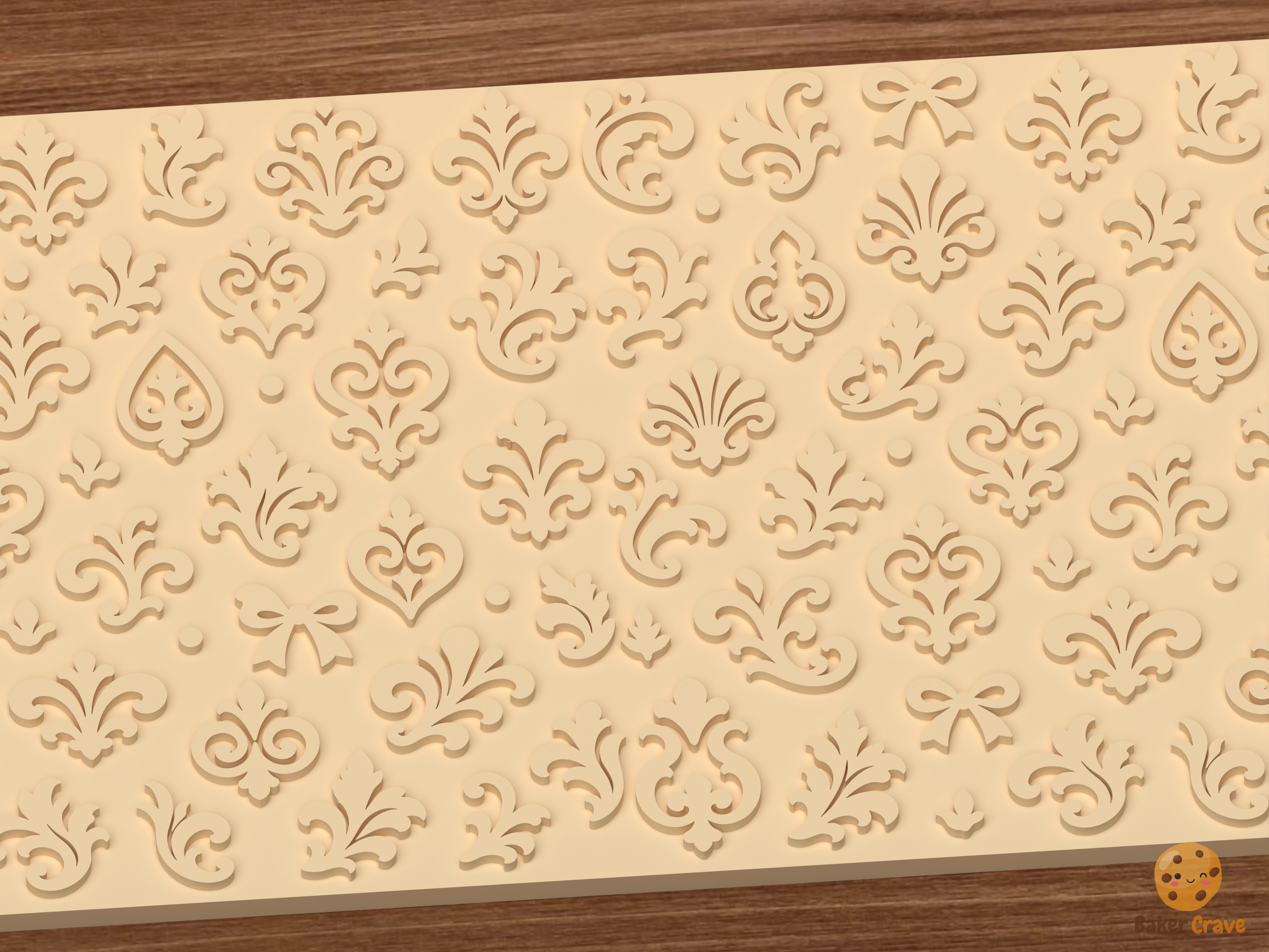 Damask Fleur De Lis Textured Roller STL File - 02 close detail emboss