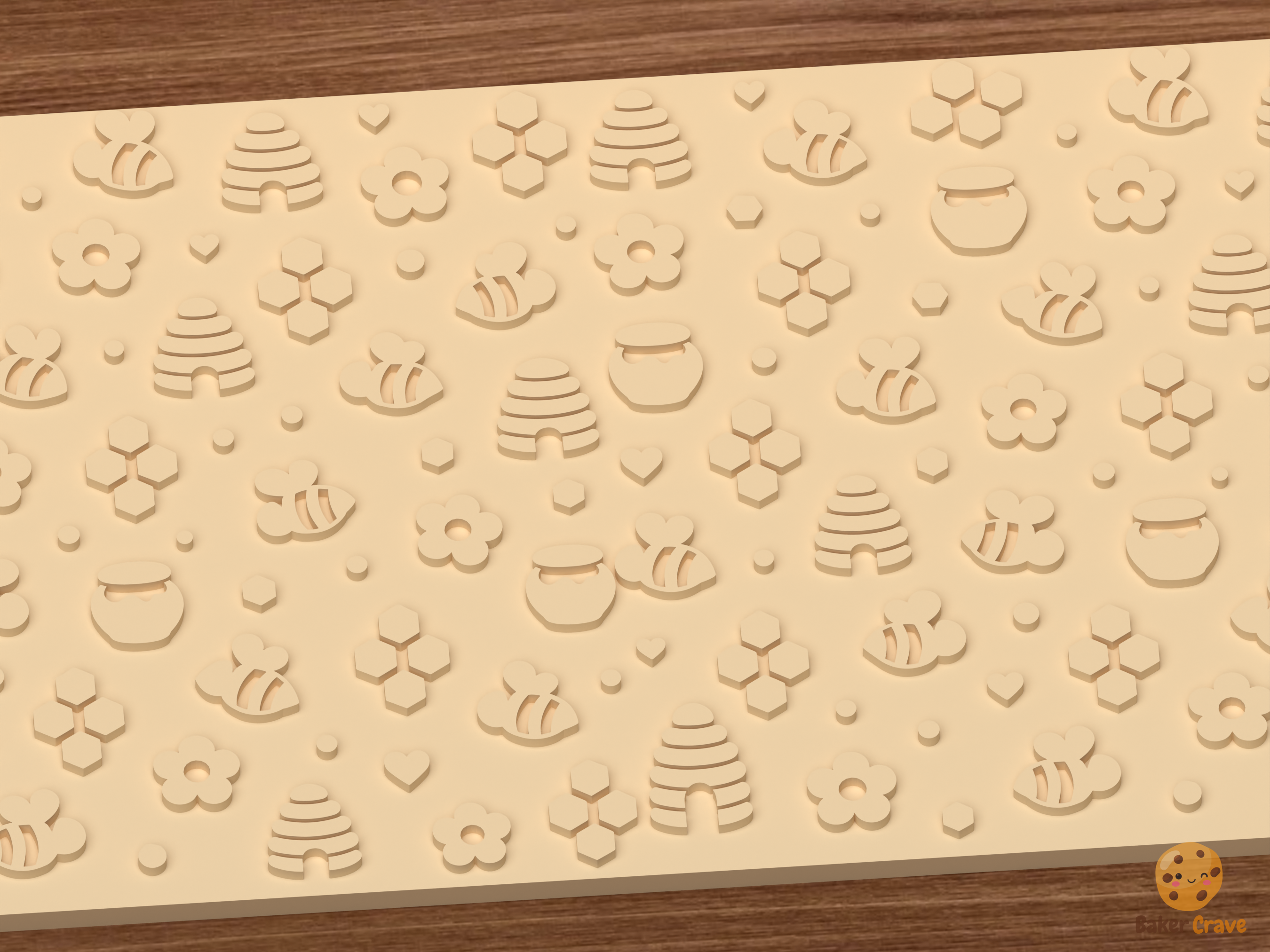 Honey Bee Garden Textured Roller STL File - 02 close detail emboss