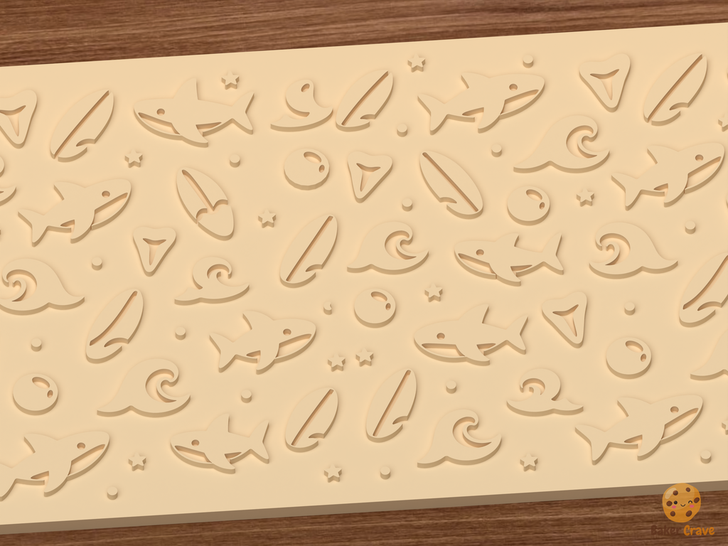 Shark Surf Ocean Textured Roller STL File - 02 close detail emboss