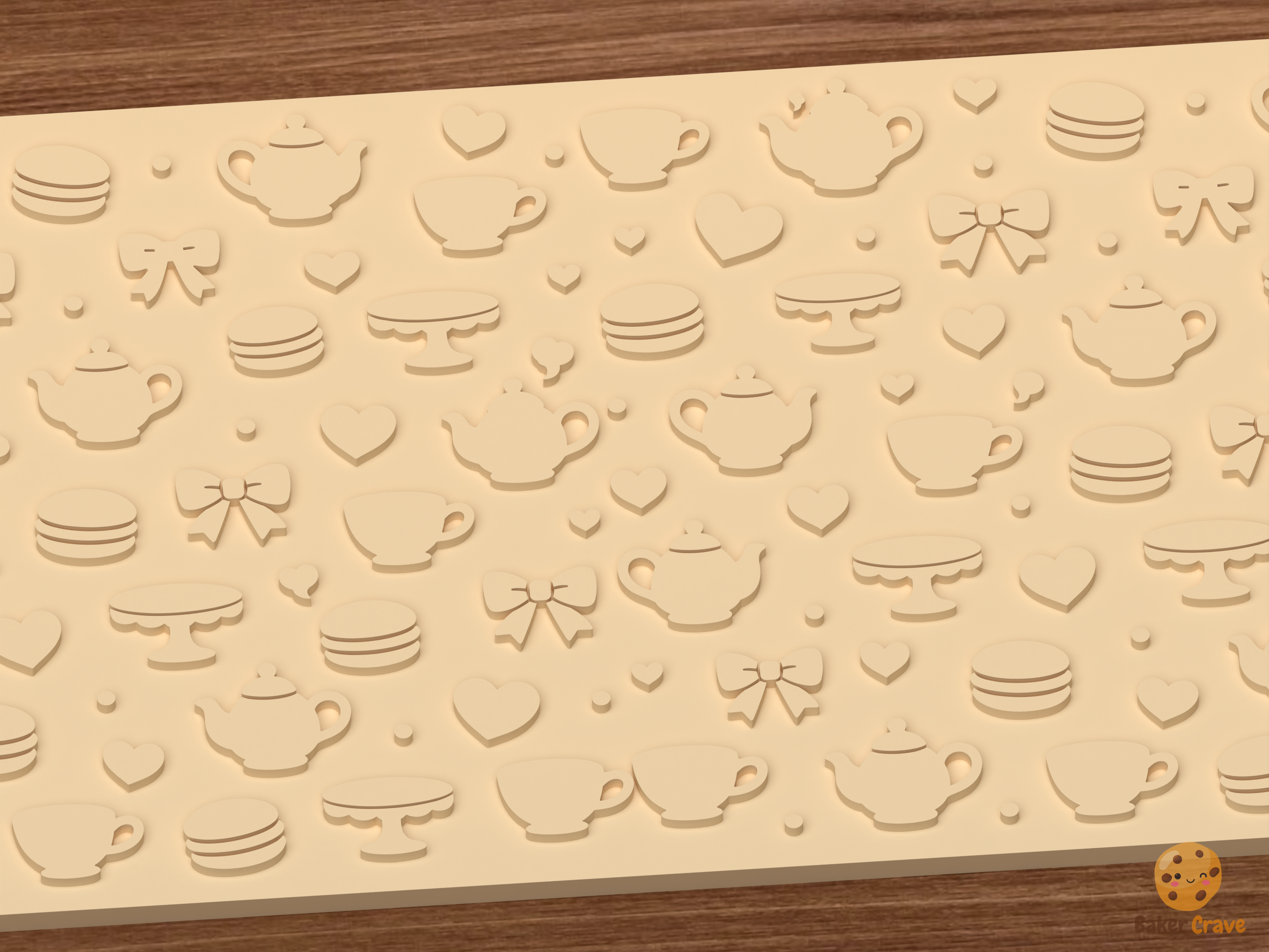 Tea Party Textured Roller STL File - 02 close detail emboss