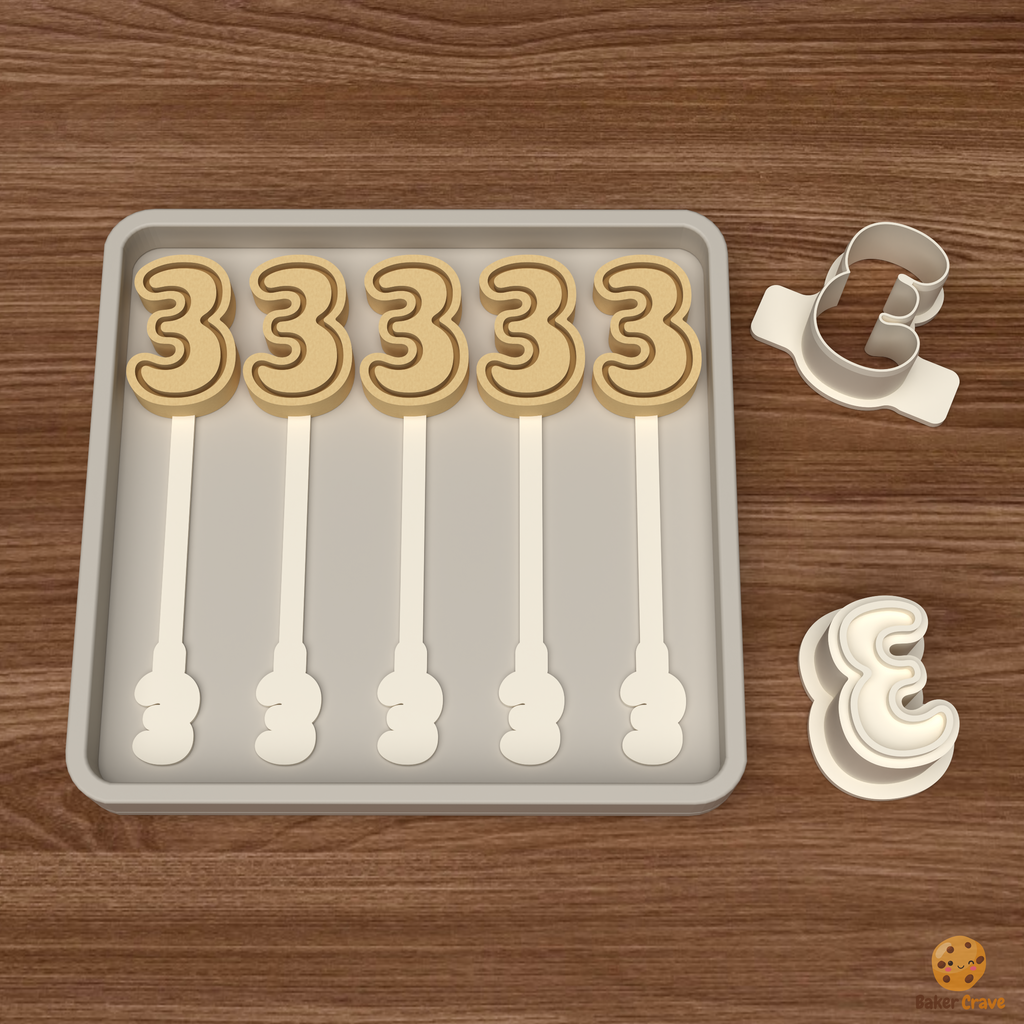 Number 3 Cake Pop Mold STL File