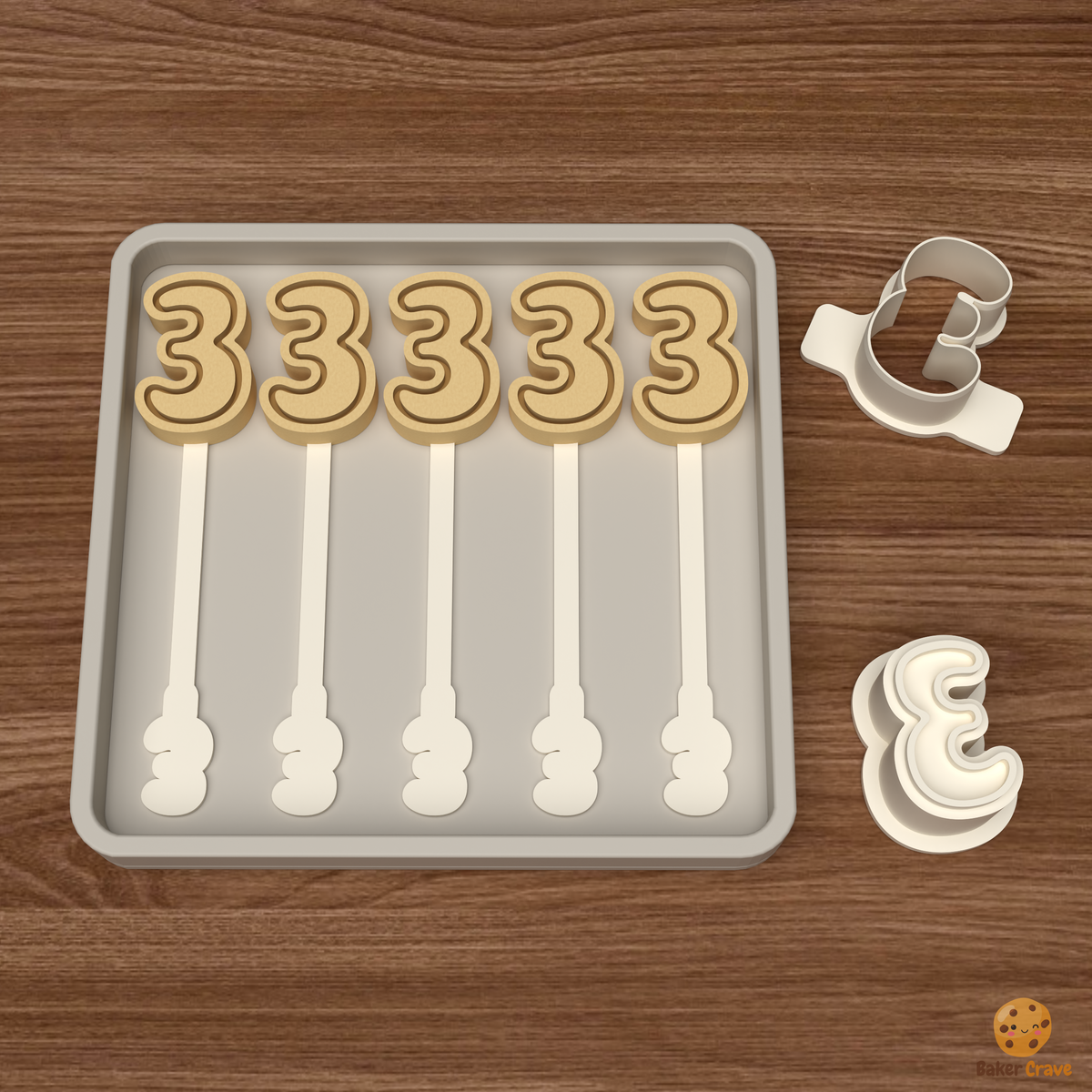Number 3 Cake Pop Mold STL File