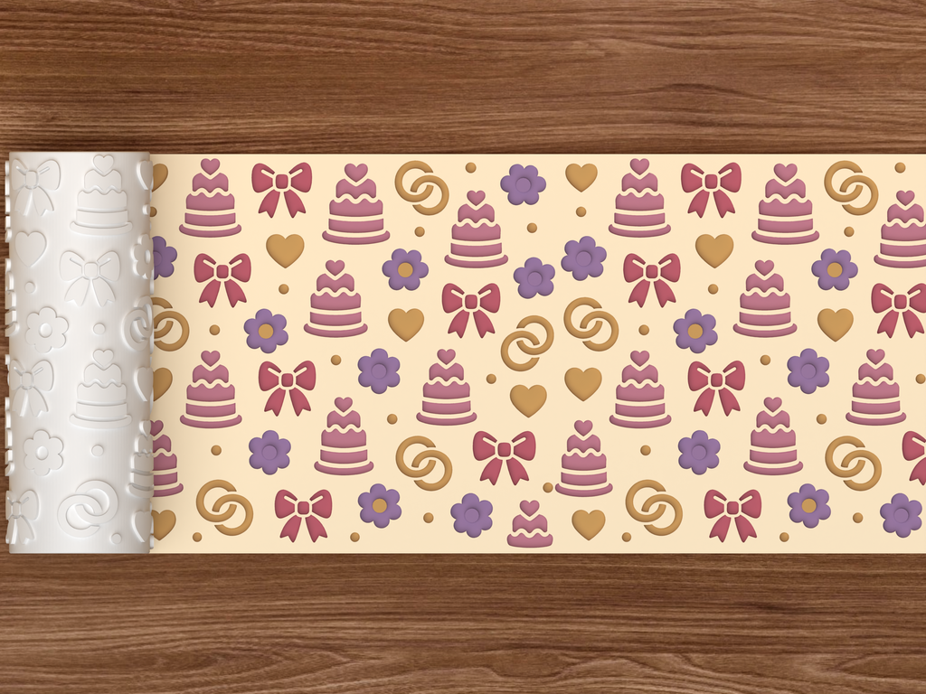 Wedding Cake Romance Textured Roller STL File - 02 wide shot deboss colored