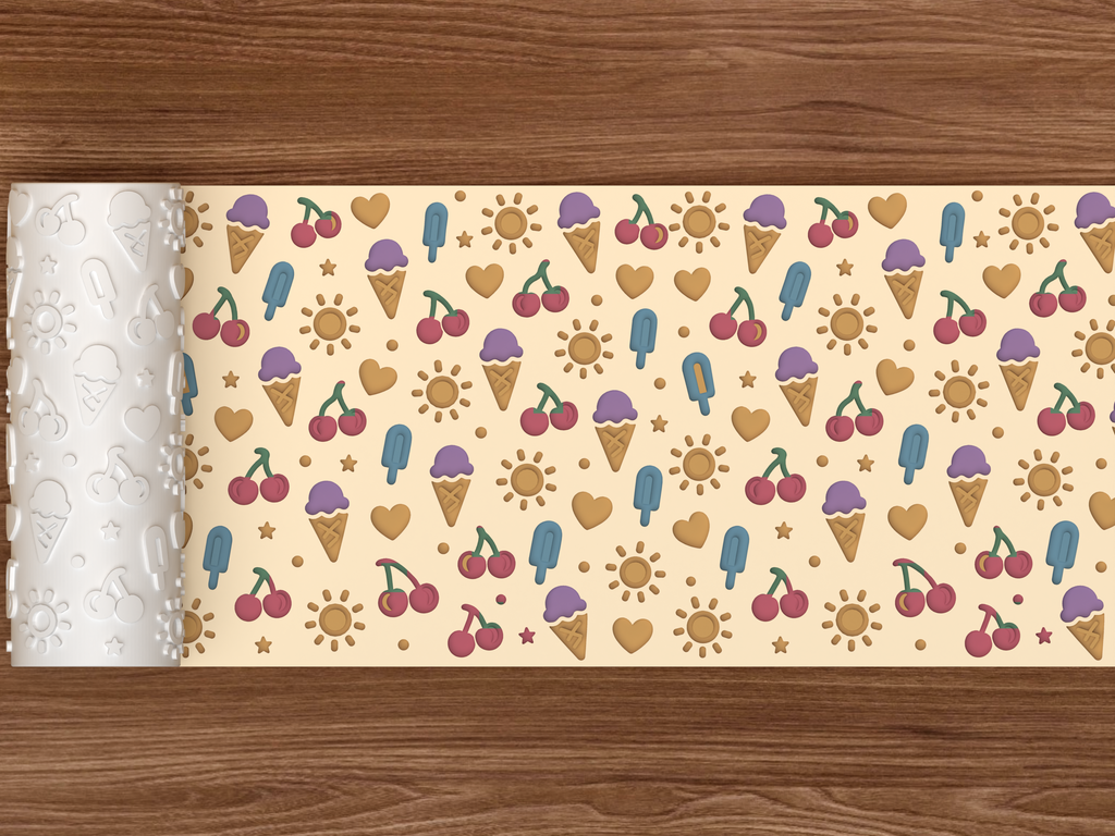 Summer Treats Textured Roller STL File - 02 wide shot deboss colored