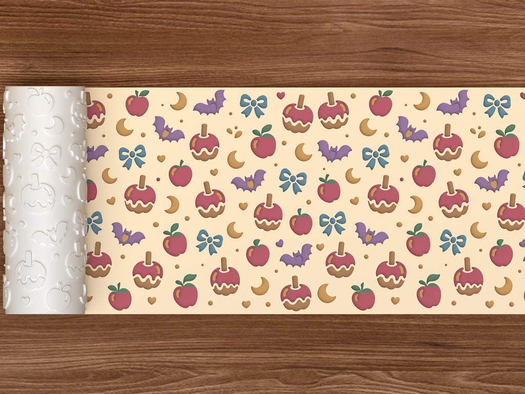 Caramel Apple Bats Textured Roller STL File - 02 wide shot deboss colored