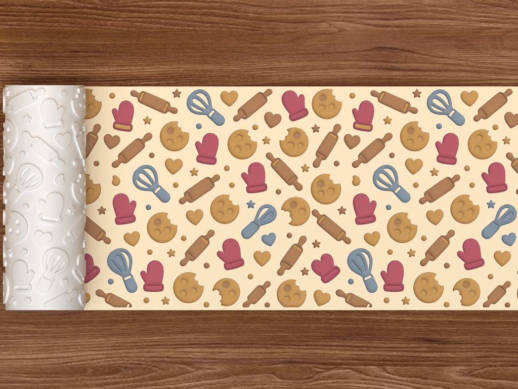 Baking Kitchen Textured Roller STL File - 02 wide shot deboss colored