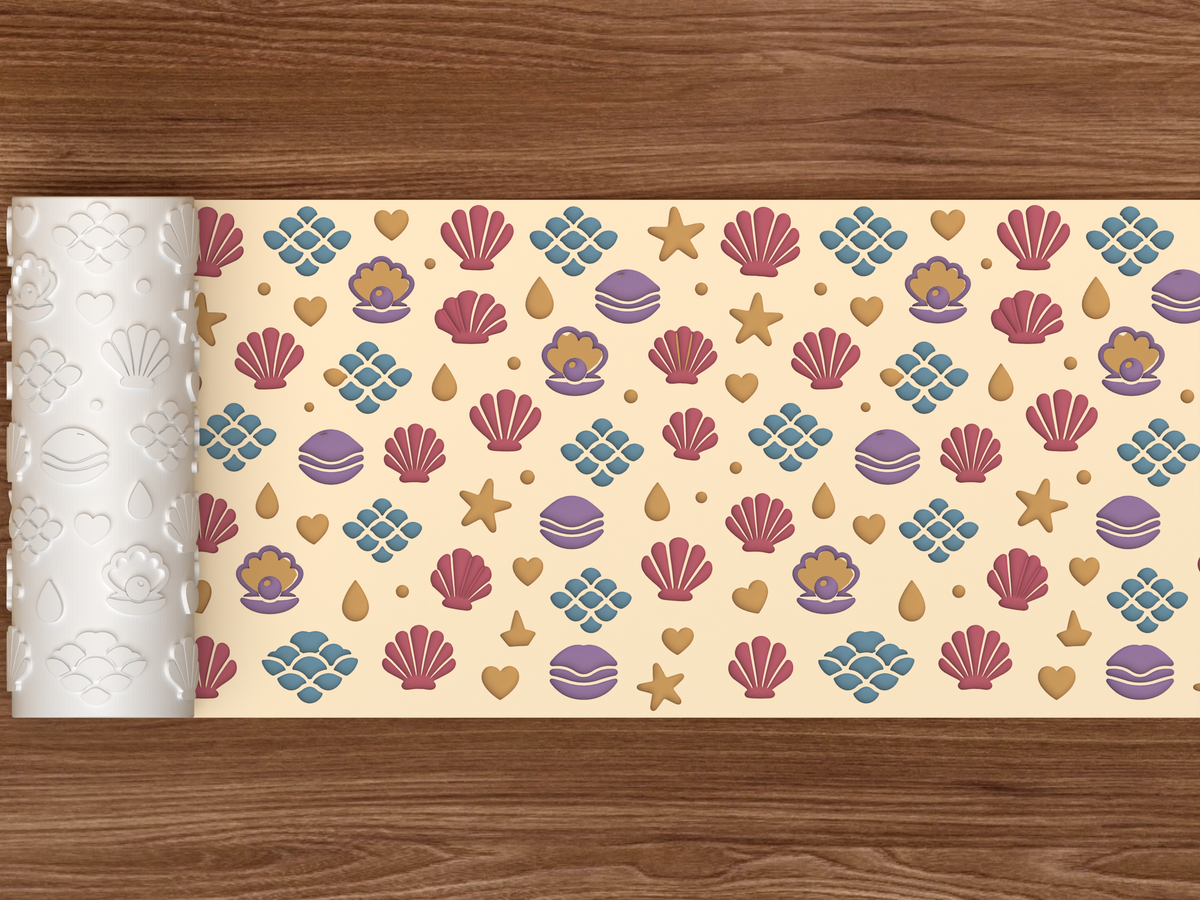 Coastal Seashell Textured Roller - 02 wide shot deboss colored