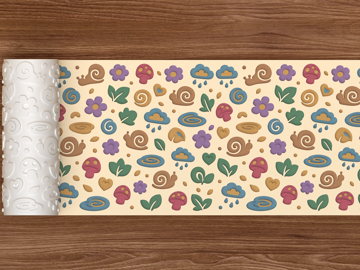 Snail Garden Textured Roller STL File - 02 wide shot deboss colored