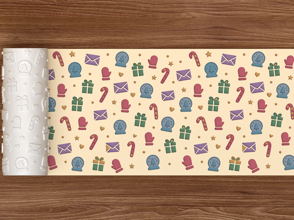Christmas Holiday Icons Textured Roller STL File - 02 wide shot deboss colored