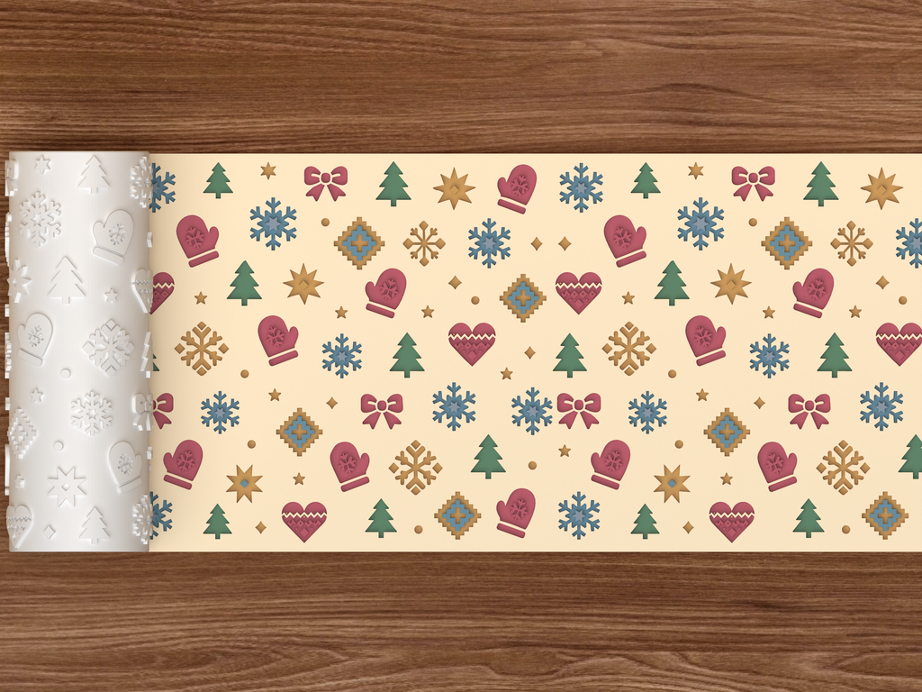 Nordic Winter Holiday Textured Roller STL File - 02 wide shot deboss colored