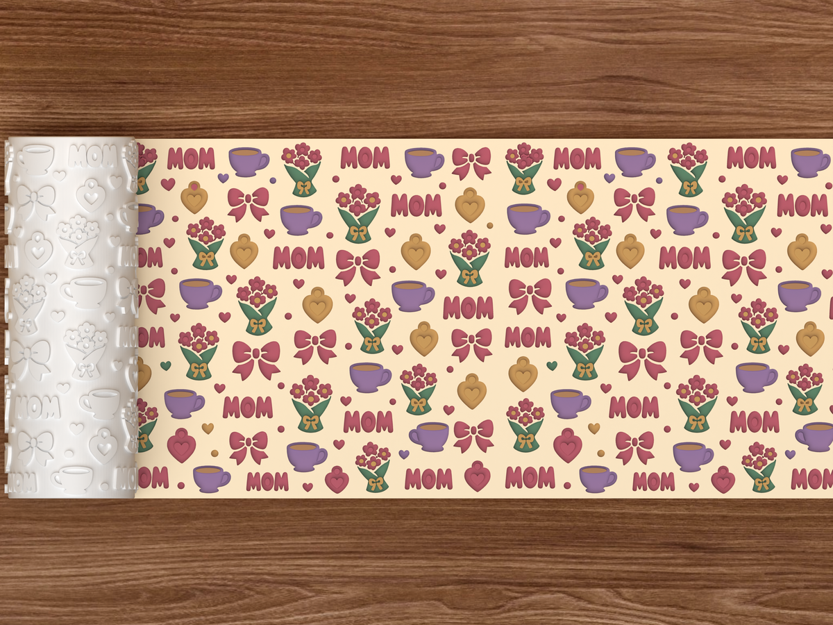Mother's Day Tea Floral Textured Roller STL File - 02 wide shot deboss colored