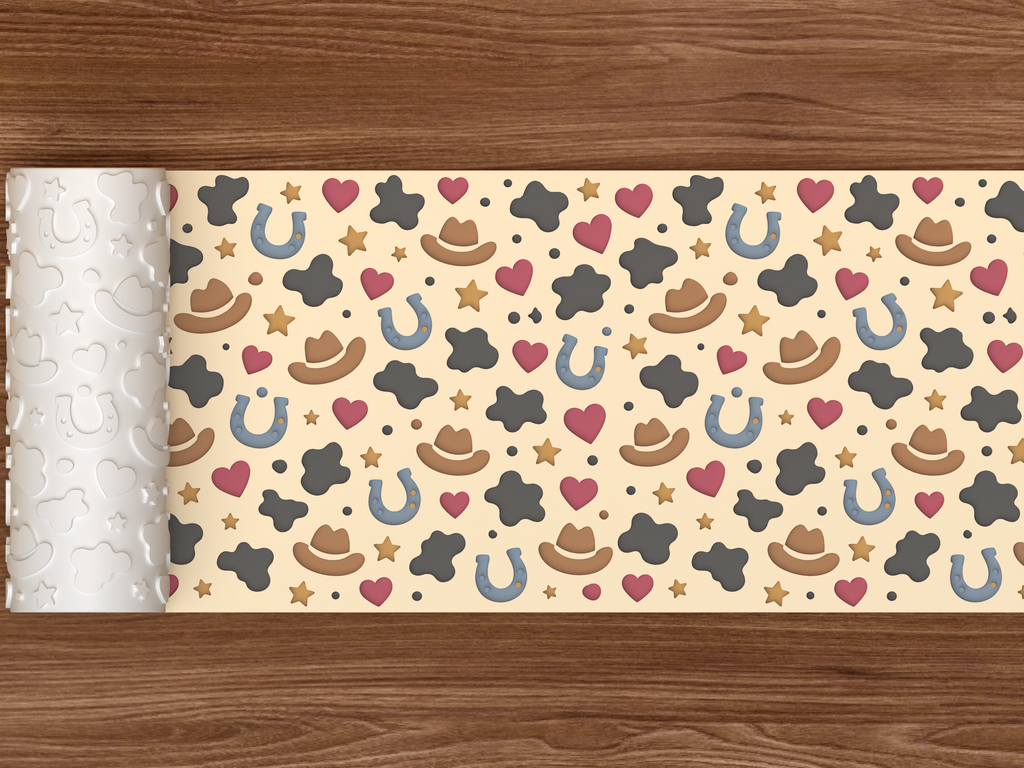 Cow Print Western Textured Roller STL File - 02 wide shot deboss colored