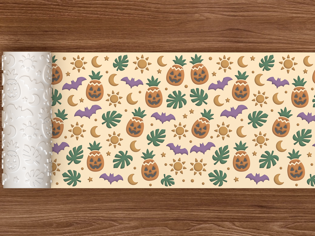 Summerween Pineapple Lantern Textured Roller STL File - 02 wide shot deboss colored