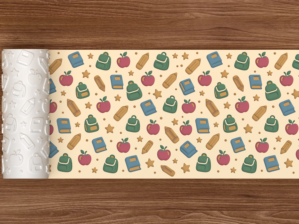 Back to School Textured Roller STL File - 02 wide shot deboss colored