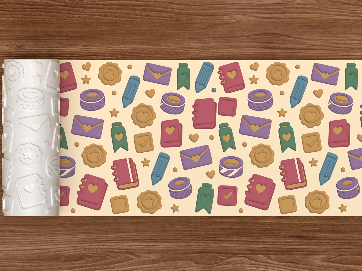 Journaling Stationery Textured Roller STL File - 02 wide shot deboss colored
