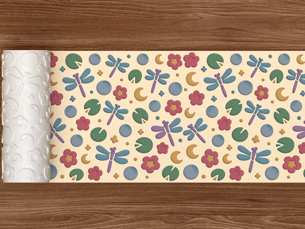 Dragonfly Pond Textured Roller STL File - 02 wide shot deboss colored