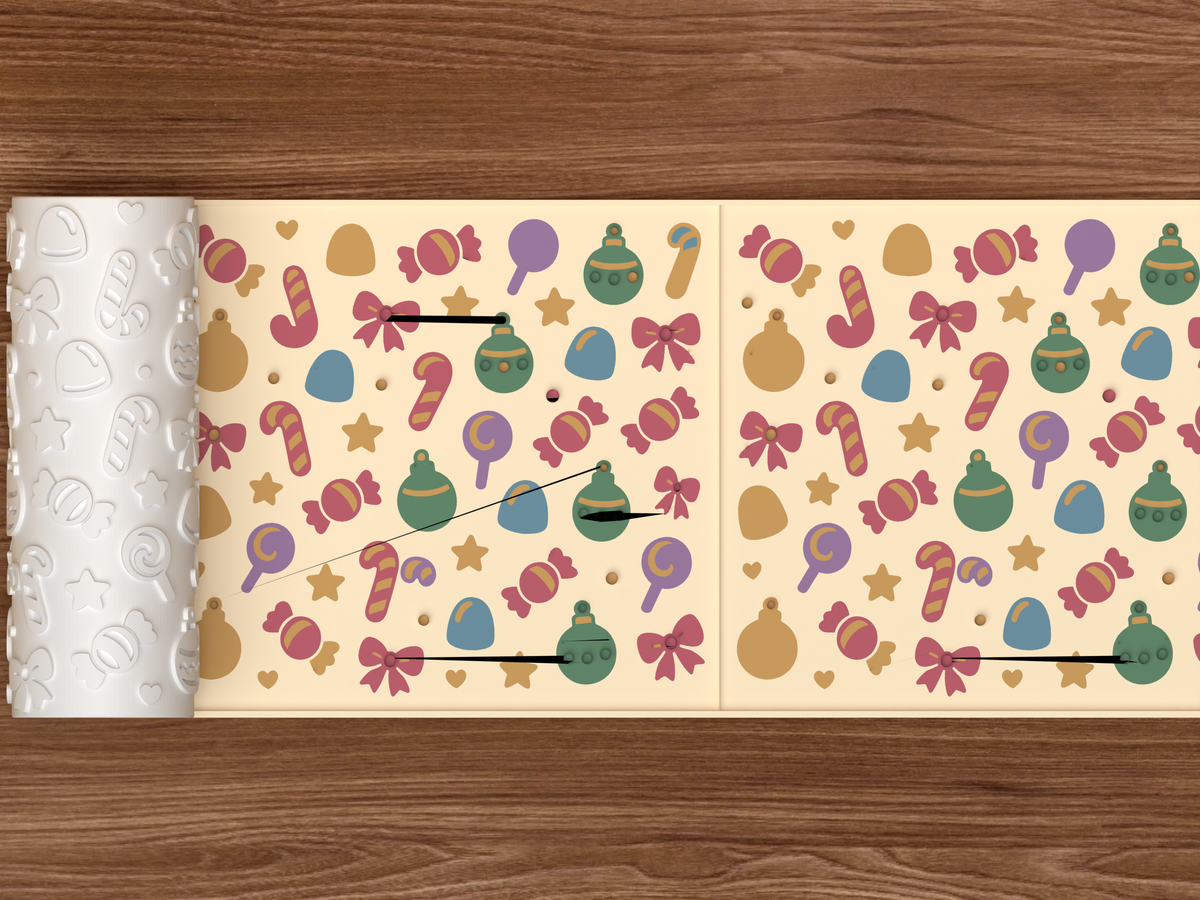 Christmas Candy Ornaments Textured Roller STL File - 02 wide shot deboss colored