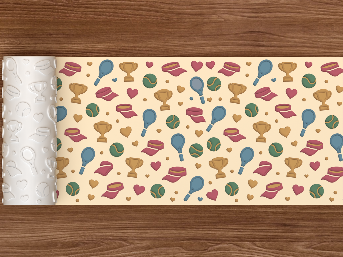 Tennis Love Textured Roller STL File - 02 wide shot deboss colored