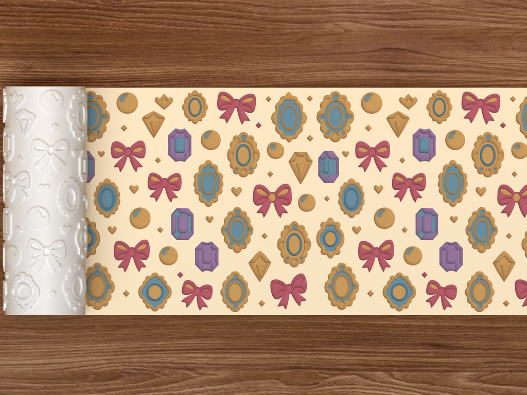 Coquette Jewelry Textured Roller STL File - 02 wide shot deboss colored