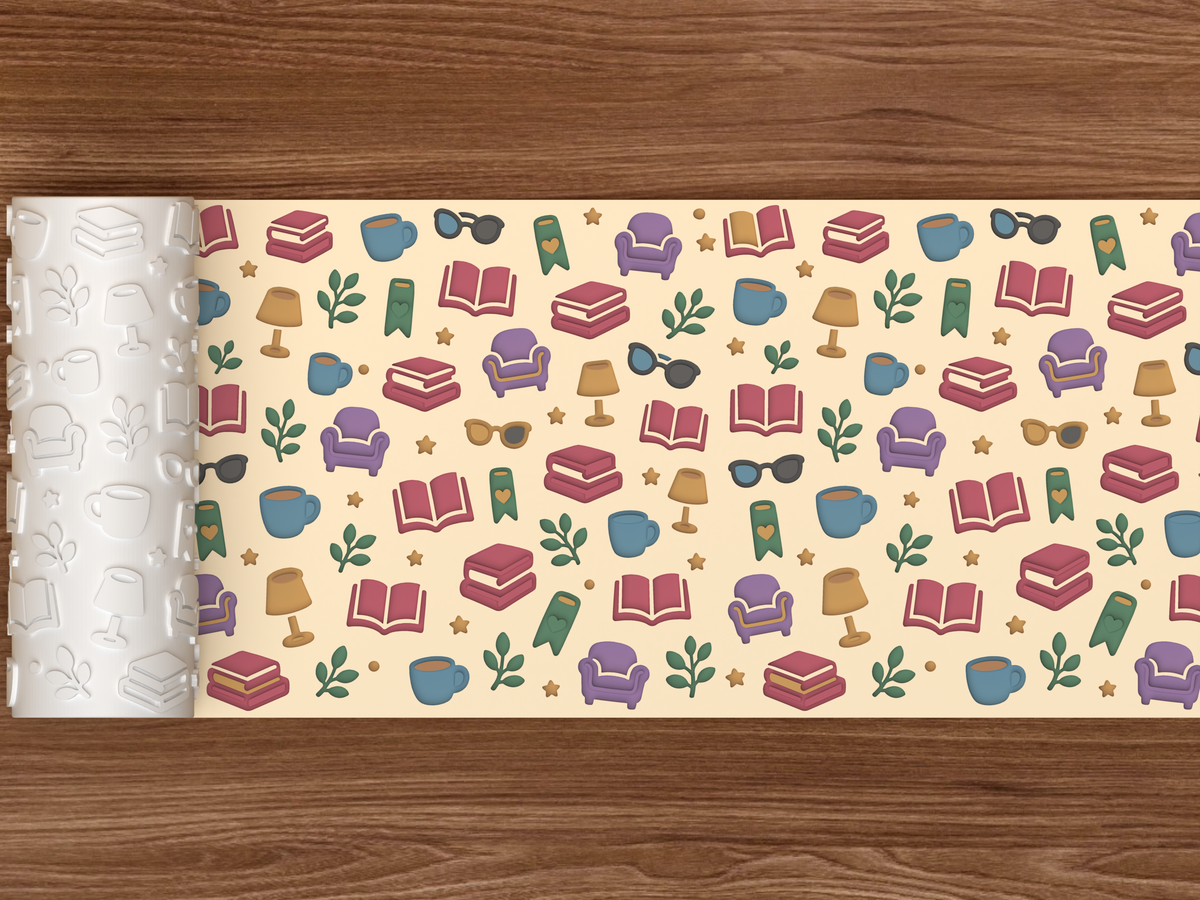 Bookish Reading Nook Textured Roller STL File - 02 wide shot deboss colored