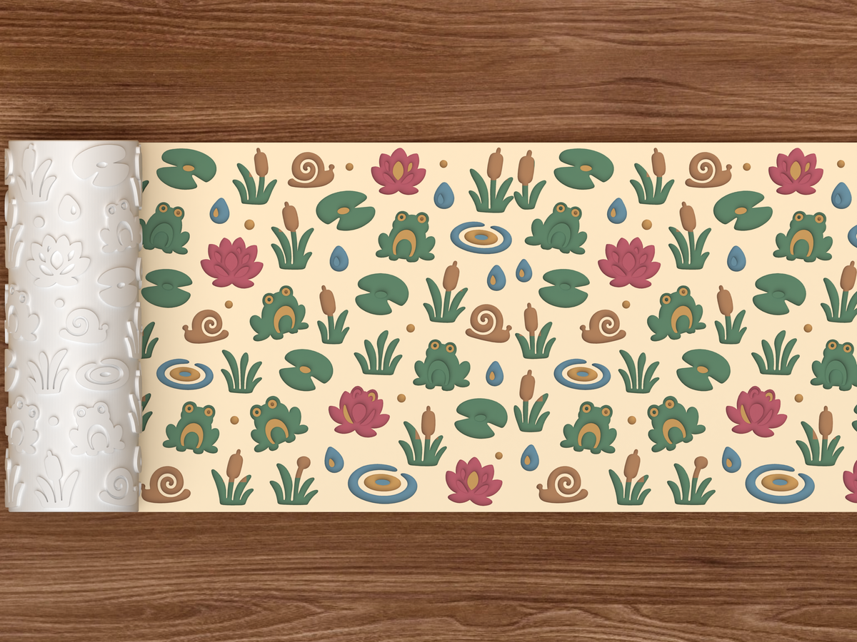 Frog Pond Garden Textured Roller STL File - 02 wide shot deboss colored