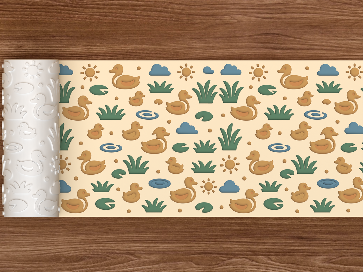 Duck Pond Textured Roller STL File - 02 wide shot deboss colored