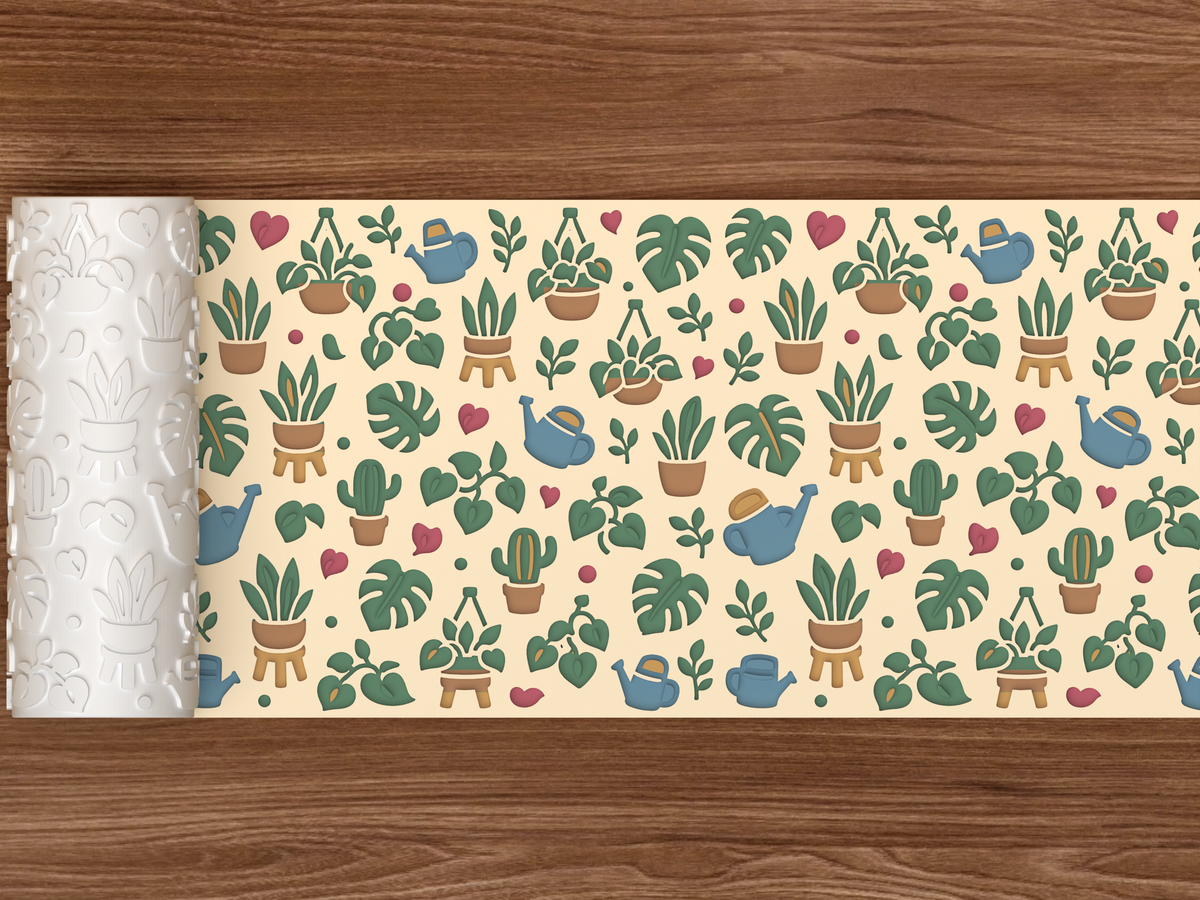 Houseplant Jungle Textured Roller STL File - 02 wide shot deboss colored